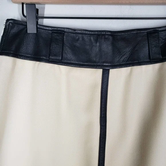 Dolce & Gabbana Wool Skirt Leather Trim A-Line Knee Length Ivory Black S‎